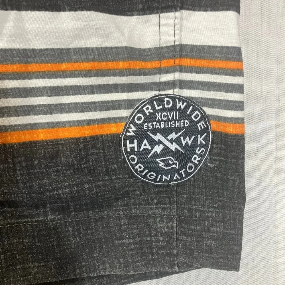 Tony Hawk Mens Board Shorts Size 32 Black Gray Orange Striped Reflex‎ Stretch
